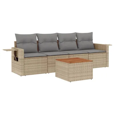Produktbild von vidaXL 5-tlg. Garten-Sofagarnitur mit Kissen Beige Poly Rattan