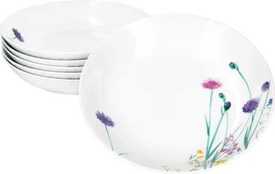 Image de lot de 6 assiettes à soupe Marie 400ml porcelaine 6 personnes assiettes creuses pâtes fleurs