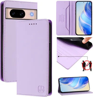 Produktbild von Lederhülle für Google Pixel 8A Hülle Flip Brieftasche Kartenfächern Ständer Schutzhülle Violett