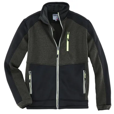 Produktbild von Terrax Workwear Herren Strickfleecejacke mit Stehkragen - Fleecejacke mit kontrastfarbenen Details in Dunkelgrün-Schwarz-Limette Größe 3XL