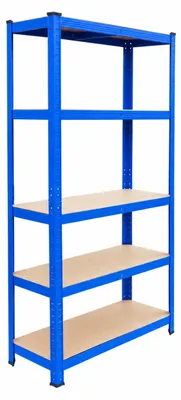 Produktbild von Relaxdays Schwerlastregal, HxBxT: 180 x 75 x 30 cm, 875 kg, 5 Ebenen, Lagerregal Keller, zum Stecken, blau/braun