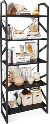Produktbild von Unyqoos® Bücherregal 5 Ablagen – freistehendes Standregal für Wohnzimmer, Schlafzimmer & Homeoffice, Stahlrahmen, Melaminböden, 60 x 30 x 157,7 cm, schwarz