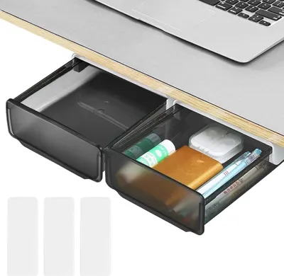 Zdjęcie produktu dla 2 szt. samoprzylepnych szuflad pod biurko - kreatywna naklejka na biurko - ukryta szuflada - organizer na biurko - schowek na szufladę do domu, szkoły, biura - szary, biały + czarny