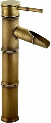 A single bronze-colored faucet with a bamboo design, isolated on a white background.