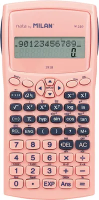 Imagen del producto de Calculadora de escritorio Milan M240, calculadora científica, 12 dígitos, 2 líneas, funciona con batería/energía solar, color rosa