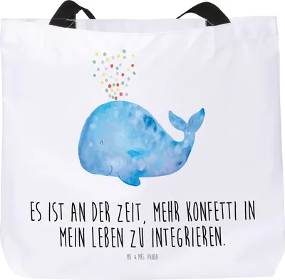 Produktbild von Mr. & Mrs. Panda Reisetasche Wal Konfetti - Weiß - Geschenk, Schultasche, Neustart, Beutel, Meerestiere, Trennung, Tasche, Geburtstag, Unitasche, Strandtasche, Diät