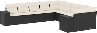 Produktbild von vidaXL 10-tlg. Garten-Sofagarnitur mit Kissen Schwarz Poly Rattan