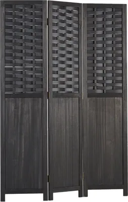 Produktbild von Homestyle4u Paravent Raumteiler Holz Schwarz 3 teilig Rattan Trennwand Sichtschutz