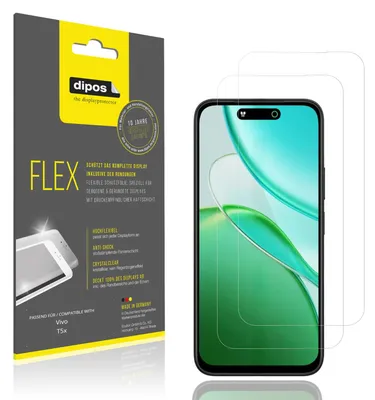 Produktbild von 2x Schutzfolie für Vivo T5x Folie, 100% Displayabdeckung, dipos Flex