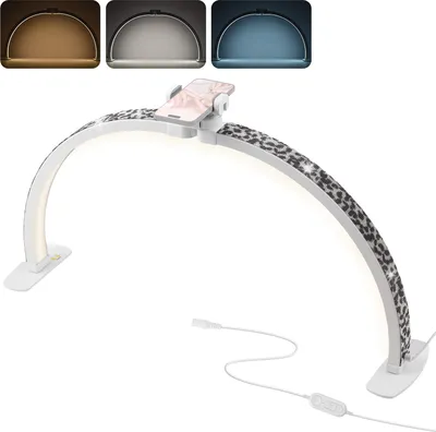 Produktbild von Faltbares Desktop-Halbmondlicht fuer Nagel-Schreibtischlampe, 38 W, dimmbar, 3000 K šC 6000 K, mit Telefonhalter, LED-Fuelllicht fuer Wimperntechnik, Make-up, Tattoo-Salon, Nageltechnik-Lampe