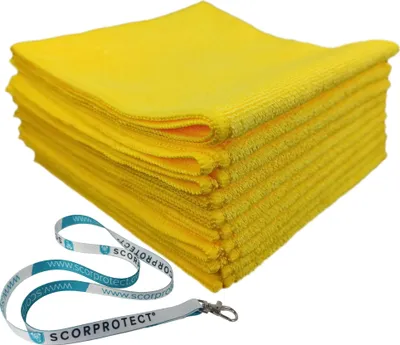 Produktbild von Scorprotect 10x Mikrofasertuch 40x40 cm 300 GSM Gelb + Schlüsselband