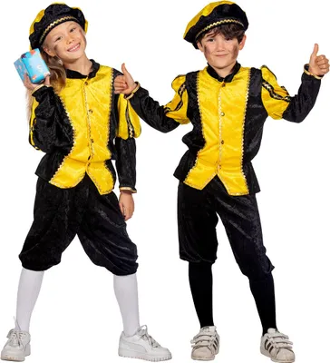 Image de Costumes de Piet  Pietje le joyeux - Costume jaune de Piet pour enfant  Taille 140  Saint-Nicolas  Déguisement