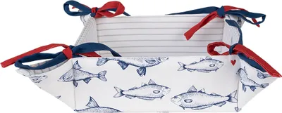 Zdjęcie produktu dla Koszyk na pieczywo Clayre & Eef 35x35x8 cm Biały Niebieski Bawełna Pisces