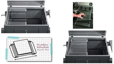 Immagine prodotto di accessori per barbecue tepro Griglia principale 28 x 39 cm per sistema grate-in-grate - quadrata, profondità griglia regolabile, circa 39 - 50 cm