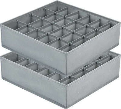 Produktbild von PolkaHome® Aufbewahrungsbox für Kleidung, 2er Set, faltbar, Schubladen-Organizer für Socken, Unterwäsche, Krawatten, Grau