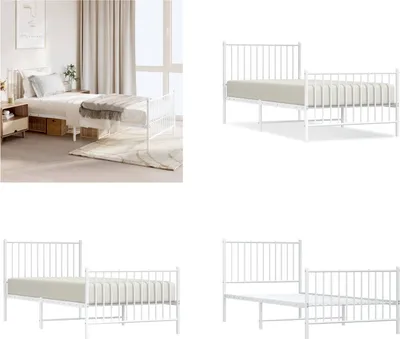Produktbild von vidaXL Bettgestell mit Kopf  und Fußteil Metall Weiß 90x200 cm - Bettgestell - Bettgestelle - Bettrahmen - Bett