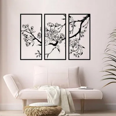 Immagine prodotto di Grande decorazione da parete con fiori in metallo - arte da parete moderna - 3 pezzi - nero - metallo - grande