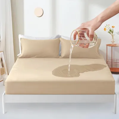 Zdjęcie produktu dla Wodoodporne ochraniacze na materace, 90x200 cm, zestaw 2 sztuk, kolor beżowy, oddychające, do ochrony przed wilgocią i nietrzymaniem moczu