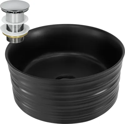 Obrázek produktu pro LuxeBath umyvadlo Umyvadlo na desku kulaté, Ø 41x18 cm, černé, z keramiky, včetně odtokové soupravy bez přepadu