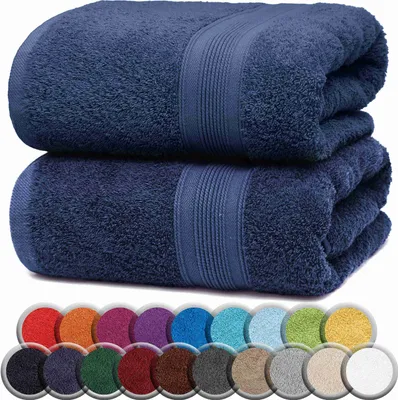 Immagine prodotto di Asciugamani da bagno in spugna confezione da 2 pezzi 100x150cm, 100% cotone, blu navy