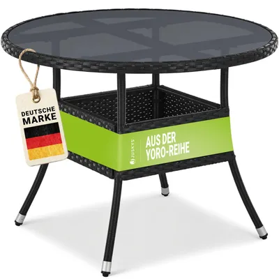 Produktbild von Juskys Polyrattan Gartentisch Yoro rund - wetterfest Ø 80 cm Outdoor Tisch - Schwarz