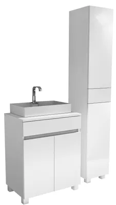 Zdjęcie produktu dla komoda pod umywalkę 60cm + słupek łazienkowy 30+s / 90cm biały mat