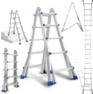 Immagine prodotto di TolleTour scala multiuso 4x5 in alluminio scala multifunzionale scala telescopica 513cm argento fino a 150kg