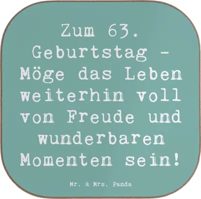 Produktbild von Mr. & Mrs. Panda Untersetzer für Gläser Spruch 63. Geburtstag Freude - Meeresbrise - Geschenk, und wunderbare Momente, liebevoll gestaltet, besonderer, gläseruntersetzer