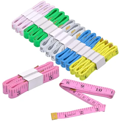 Image de Mètre ruban double face de 150 cm, en plastique souple, lot de 12, 6 couleurs (rose, bleu, vert, jaune), pour la couture