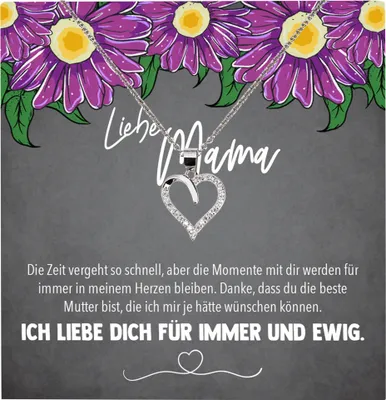Produktbild von 22Feels Echt Silber Halskette - Liebe Mama Geschenk Geburtstag Muttertag Mutter Schmuck Set für Frauen - Herz Anhänger, Karte