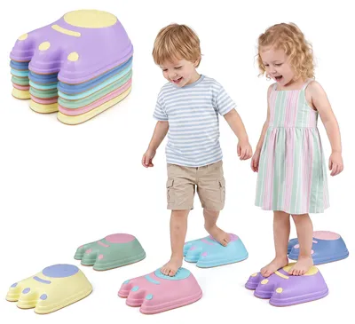 Immagine prodotto di COSTWAY, set di 6 blocchi di equilibrio per bambini, scalini impilabili, blocchi antiscivolo con motivo mostri, pietre decorative, giocattolo sensoriale per bambini dai 3 anni in su
