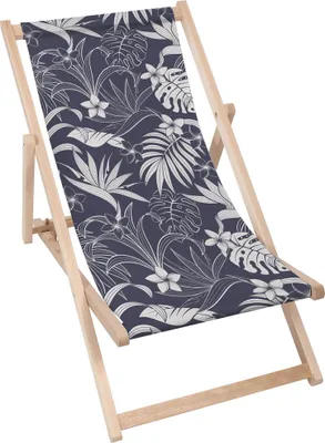 Produktbild von Dreamroots Liegestuhl klappbar Holz,bis zu 130 kg, Sonnenliege klappbar mit 3-stufiger Neigungsregulierung der Rückenlehne, Dark Blue And White Exotic