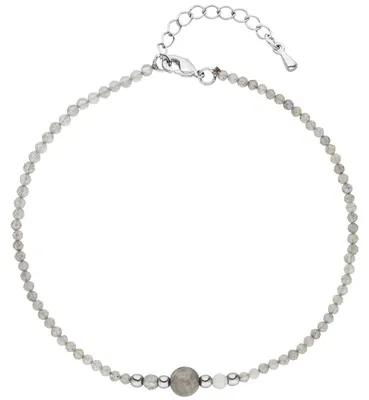 Produktbild von Fußkettchen Fußkette aus Edelsteinen Labradorit und Hämatin grau 22-26cm