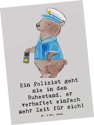Produktbild von Mr. & Mrs. Panda Postkarte Polizist Ruhestand - Grau Pastell - Geschenk, Berufe, Verantwortung, Berufsgestaltung, Mutige Seelen, Gemeinschaft, Dankbarkeit, Grußkarte