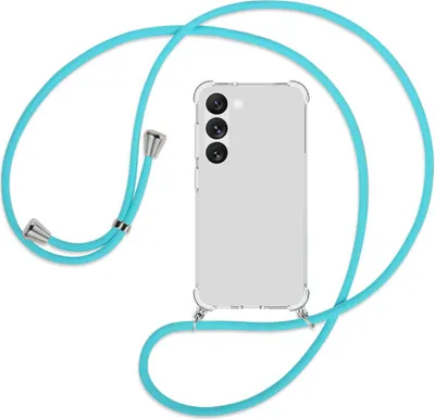 Produktbild von Handykette Backcover-Schutzhülle mit Band (Metall silberfarben) für Samsung Galaxy S23 - türkis