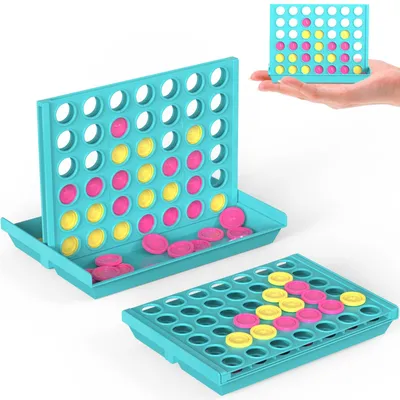 Obrázek produktu pro Stolní hra - Piškvorky 4 v řadě - Cestovní mini hra - 11 x 8 cm - Modrá a zelená