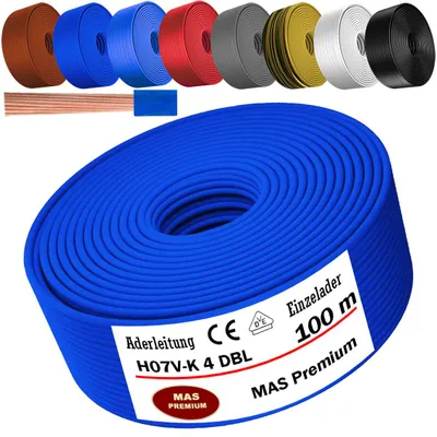 Obrázek produktu pro 100 metrů přívodního kabelu H07 V-K DBL, 1x4 mm², tmavě modrá, jednodrátový, flexibilní