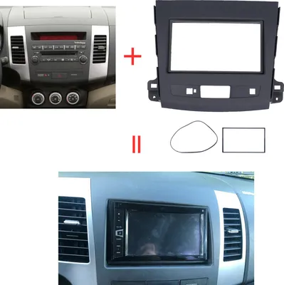 Imagen del producto de Panel de embellecedor para radio estéreo de doble DIN, reproductor de DVD, audio y sistema de navegación, compatible con Mitsubishi Outlander (2008-2012)