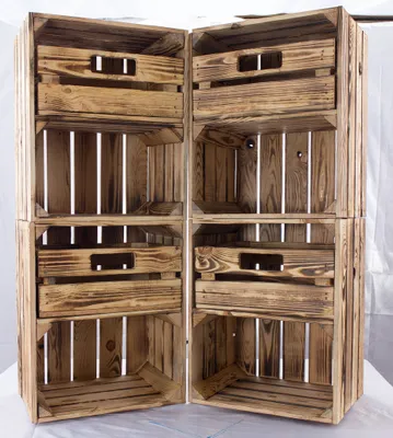 Produktbild von 9x geflammte/verbrannte Holzkiste mit Schublade Quer 50cm x 40cm x 30cm Obstkiste Weinkiste Regal Holzregal Box