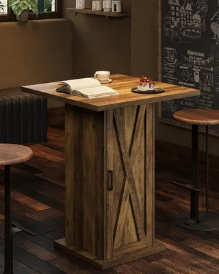 Zdjęcie produktu dla Tribesigns, barowa ława z szafką, wysokość 100 cm, stolik stojący drewniany, stolik w stylu wiejskim z 3-poziomową szafką, idealny do pubu, bistra, baru, kawiarni, kolor brązowy