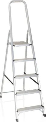 Produktbild von hjh OFFICE Klappleiter 5 Stufen SOLID III Aluminium Leiter klappbar, Stehleiter, Haushaltsleiter bis 150 kg belastbar