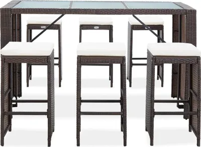 Produktbild von vidaXL 7-tlg. Gartenbar-Set mit Auflagen Poly Rattan Braun