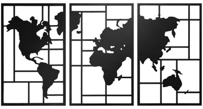 Image de Décoration murale en métal, 3 pièces, carte du monde, décoration murale pour salon, chambre à coucher, couloir, 50 x 80 cm, noir