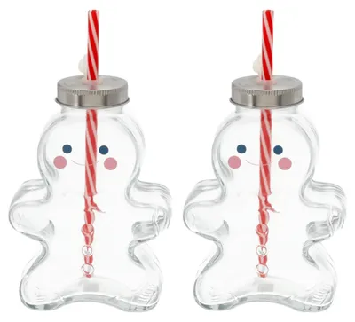 Zdjęcie produktu dla Novaliv 2x kubki do grzanego wina 440 ml Spersonalizowany kubek świąteczny ze słomką - Piernikowy ludzik jako kubek do grzanego wina - Kubek z motywem bombki choinkowej Bombka choinkowa Kubki świąteczne Kubki ogrzewacze do rąk