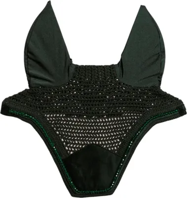 Produktbild von Kentucky Horsewear Fliegenhaube Wellington Velvet Pearls Soundless Fliegenmütze Tannengrün Full