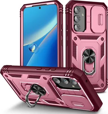 Produktbild von Galaxy A54 Hülle, Schiebe Kamera Schutz Stoßfest Schutzhülle mit Ringhalterung Ständer für Samsung Galaxy A54 Rosa