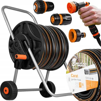 Zdjęcie produktu dla Zestaw Bradas wąż ogrodowy Carat 1/2" 30m | pistolet, złącza + wózek