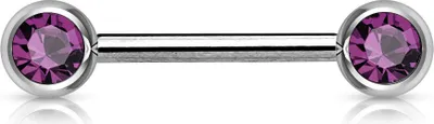 Produktbild von viva-adorno Nippel Barbell Piercing Stab Brustpiercing Chirurgenstahl Doppel Front Kristall Kugeln verschiedene Farben Z283, lila