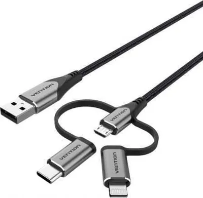 Zdjęcie produktu dla Vention CQJHF, Szary, USB A, Lightning + micro-USB B + USB C, 1 m, Męska, Męska