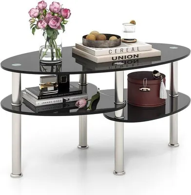 Produktbild von Famanu Glastisch Ovale Form mit 3 Ablagen - 89x50x45 cm